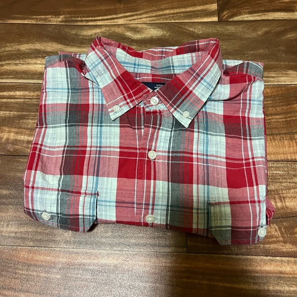 Gap men’s red and gray plaid long sleeve button up classic fit shirt size XL - Picture 7 of 8
